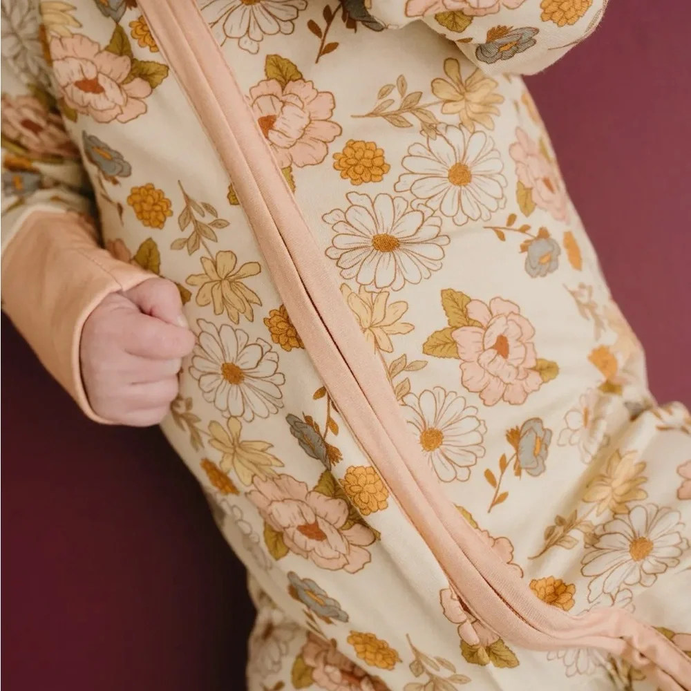NEW Girls Cozy Floral Bamboo Sleeper Zip Up Pajamas